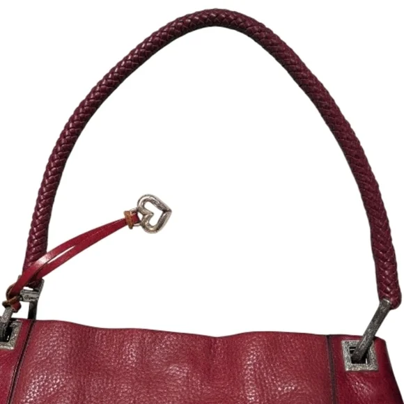 Brighton Red Leather Shoulder Bag with Braided Strap and Heart Charm - Picture 6 of 10